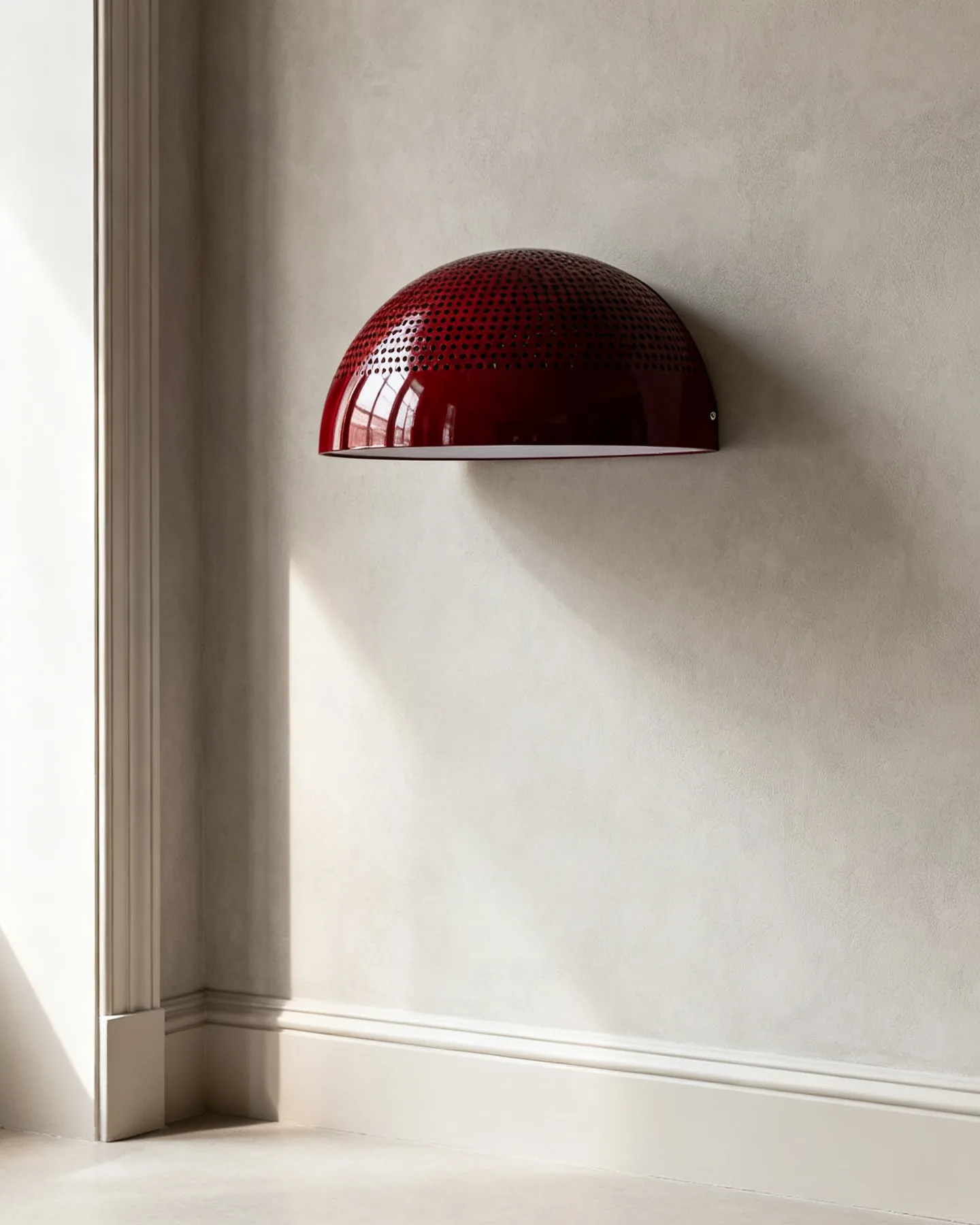 The Brogue in racing red, wall-mounted in daylight with the light switched off