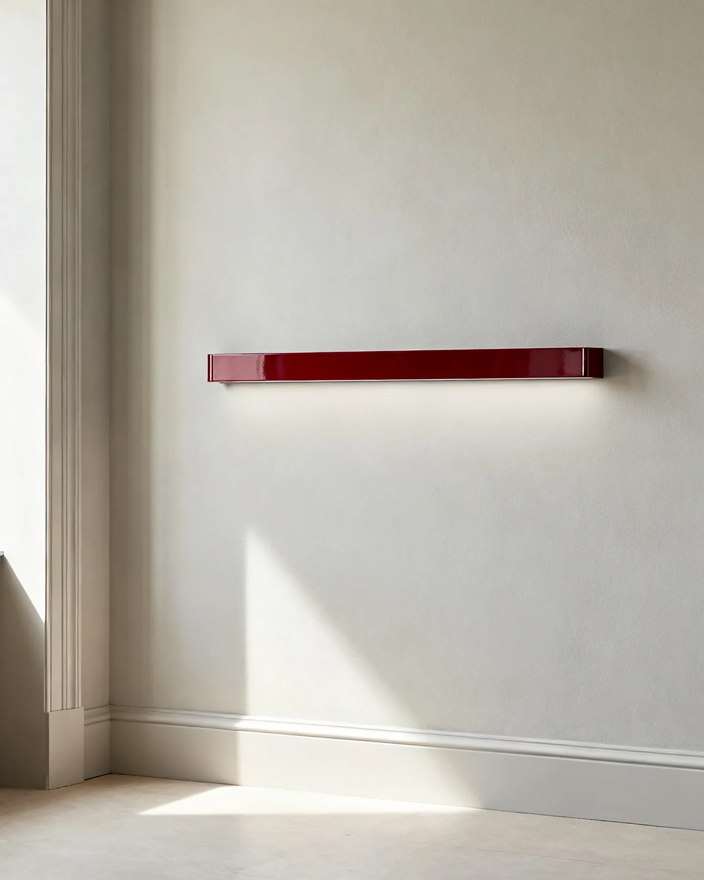 The Coachline 900 in racing red, wall-mounted in daylight with the light switched off